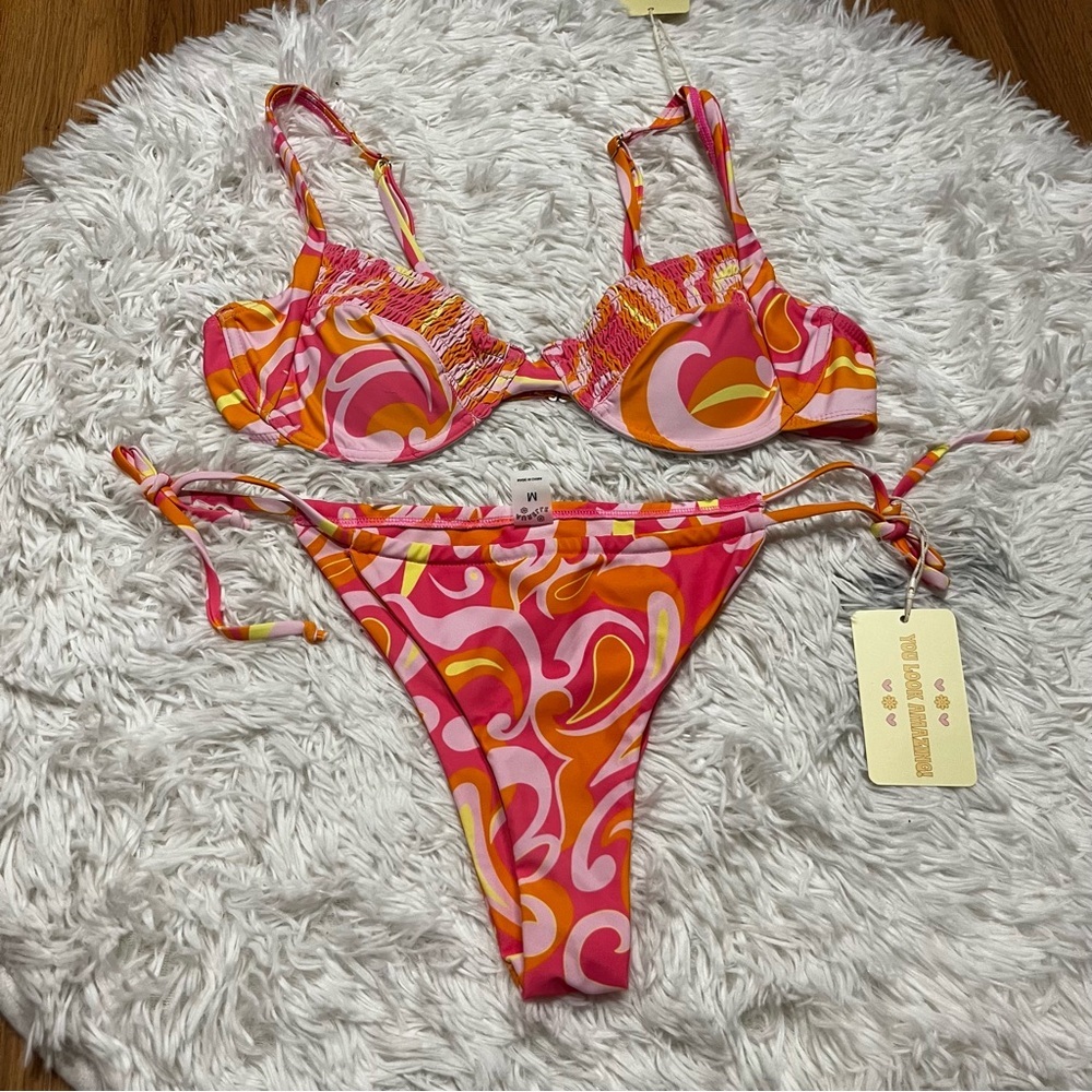 Aurelle Elle Two Piece Bikini in Orange And Pink Swirl
